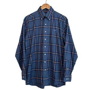 Southern Marsh Men’s Medium Blue And Orange Plaid Long Sleeve Button Down Shirt